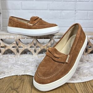 Patina Brown Suede Penny Loafer Slip On Flat Sneaker 8.5